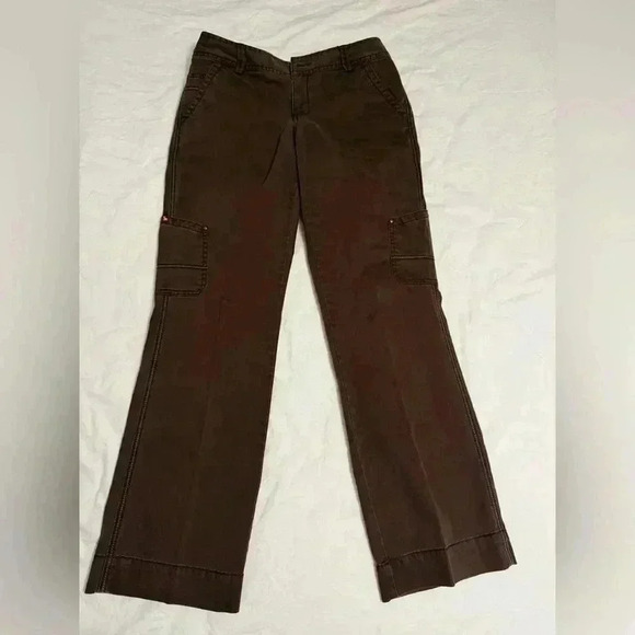 Eddie Bauer Cargo Chino Pants Womens Brown Straight Leg Pockets Mid Rise - Picture 2 of 8
